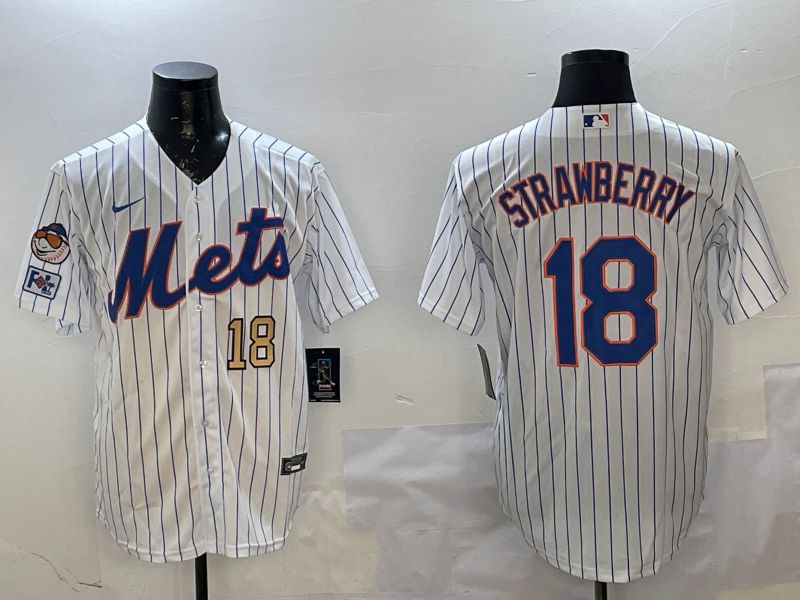 Men New York Mets 18 Strawberry White Stripe Game 2025 Nike MLB Jersey style 3